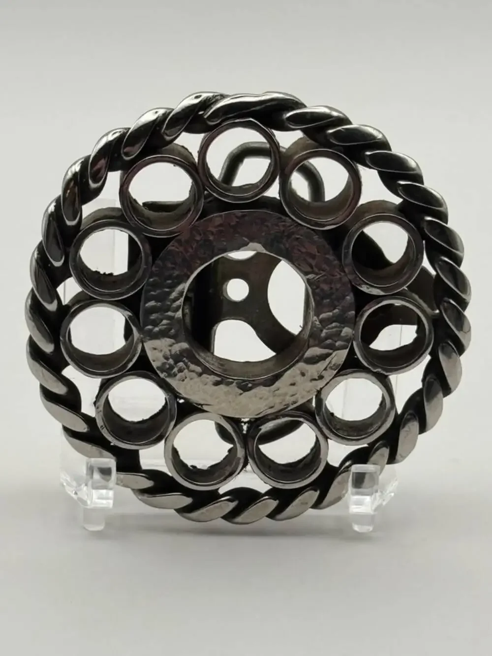 Round Openwork Ring Hammered Center Rope Border Belt Buckle Vintage Western